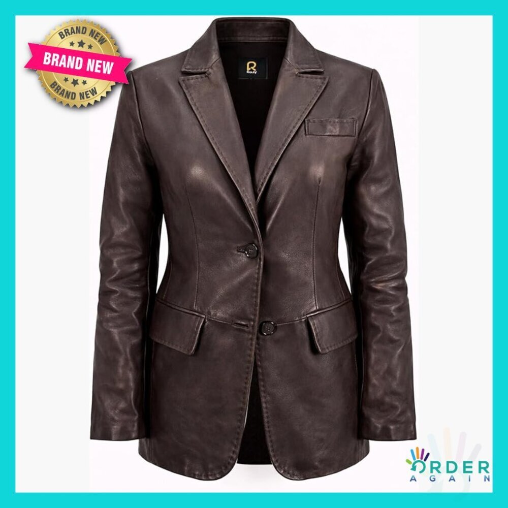 Tailored Leather Blazer Coat Women's Genuine Jacket Chic Classic Elegant